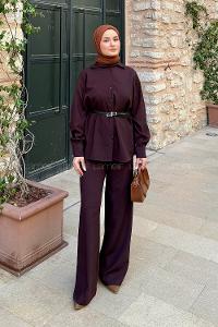 Plum Shirt Collar Long Arm Polyester Regular Trousers Comfortable Suit