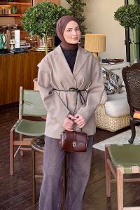 Lamelif Kol Detaylı Oversize Ceket Toprak