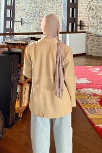 Lamelif Oversize Gizli Cep Ceket Vizonrengi