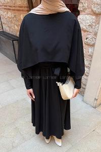 Lamelif Pelerin Detaylı Elbise Siyah