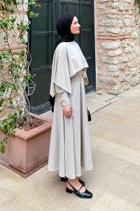 Lamelif Pelerin Detaylı Elbise Taş Rengi