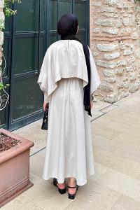 Lamelif Pelerin Detaylı Elbise Taş Rengi