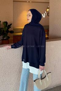 Lamelif Pilise Detaylı Tunik Lacivert