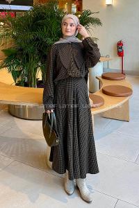 Lamelif Ekoseli Takım Siyah-Haki