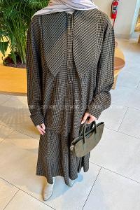 Lamelif Ekoseli Takım Siyah-Haki