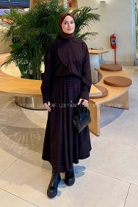 Lamelif Ekoseli Takım Siyah-Kahverengi