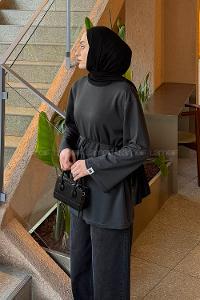 Lamelif Bağlama Detaylı Oysho Sweat Antrasit