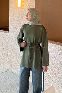 Lamelif Bağlama Detaylı Oysho Sweat Haki