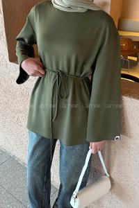 Lamelif Bağlama Detaylı Oysho Sweat Haki