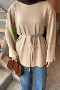 Lamelif Bağlama Detaylı Oysho Sweat Sütlü Kahve