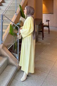 Yellow Crew Neck Long Arm Linen Flare Suit