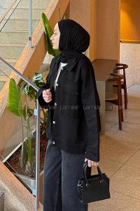 Lamelif Kapak Cepli Gömlek Siyah