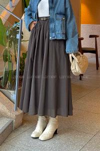 Lamelif Kemerli Cepli Tesettür Etek Koyu Kahverengi