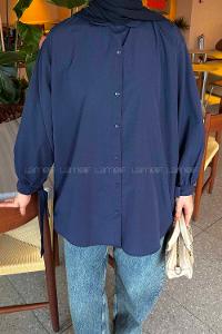 Navy Blue Shirt Collar Long Arm Cotton Shirt