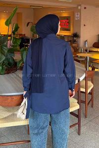 Navy Blue Shirt Collar Long Arm Cotton Shirt