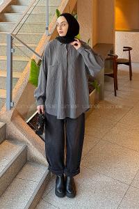 Anthracite Shirt Collar Long Arm Viscose Fabric Unprinted Shirt