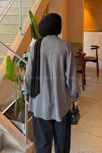 Anthracite Shirt Collar Long Arm Viscose Fabric Unprinted Shirt