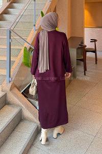 Lamelif Kristal Etekli Tesettür Takım Mürdüm