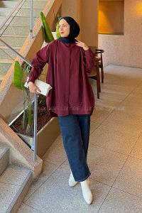 Lamelif Manşeti Biyeli Tunik Bordo