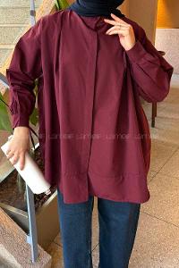 Lamelif Manşeti Biyeli Tunik Bordo