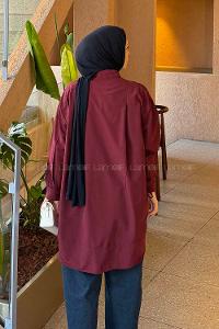Lamelif Manşeti Biyeli Tunik Bordo