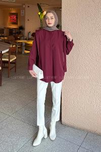 Claret Red Shirt Collar Long Arm Cotton Shirt