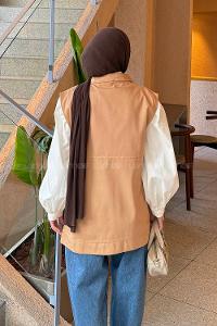 Lamelif Önü Çıtçıt Düğmeli Yelek Camel