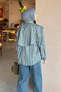 Lamelif Pelerin Yaka Ekose Desen Gömlek Haki