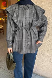 Lamelif Pelerin Yaka Ekose Desen Gömlek Koyu Kahverengi