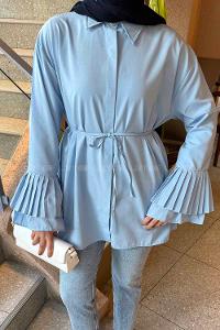 lamelif Piliseli Uzun Gömlek Mavi