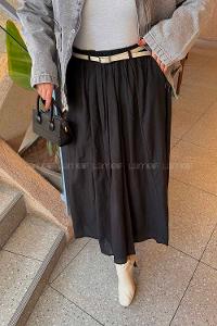 Lamelif Vual Kemerli Tesettür Etek Siyah