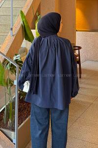 Lamelif Yaka Fular Detaylı Gömlek Koyu Lacivert