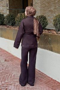 Lamelif Bağlama Detaylı Kot Takım Acı Kahve