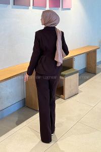 Lamelif Belden Oturtmalı Ceket-Pantolon Takım Mürdüm