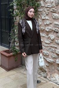 Lamelif Fular Detaylı Blazer Ceket Kahverengi