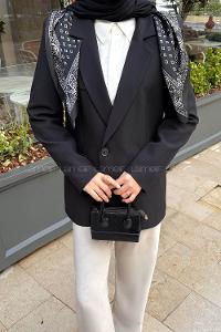 Lamelif Fular Detaylı Blazer Ceket Siyah
