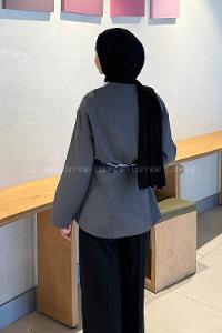 Lamelif Kemerli Tesettür Ceket Antrasit