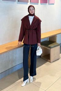 Lamelif Kol Detaylı Oversize Ceket Bordo