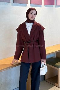 Lamelif Kol Detaylı Oversize Ceket Bordo