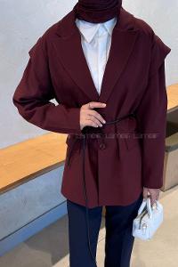 Lamelif Kol Detaylı Oversize Ceket Bordo