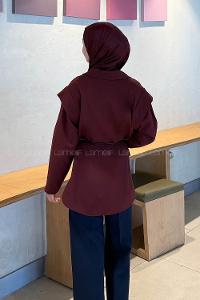 Lamelif Kol Detaylı Oversize Ceket Bordo