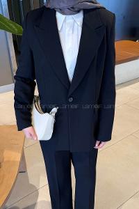 Lamelif Pens Detaylı Gizli Cep Ceket Siyah