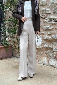 Lamelif Pens Detaylı Pantolon Taş Rengi