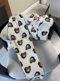 Lamelif Ekose Desen Ayıcıklı Pijama Takımı