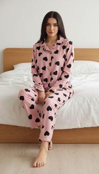 Lamelif Kalp Desen Pijama Takımı