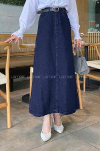 Dark Blue Denim Unprinted Straight Skirt Skirt
