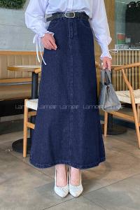 Dark Blue Denim Unprinted Straight Skirt Skirt