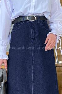 Dark Blue Denim Unprinted Straight Skirt Skirt