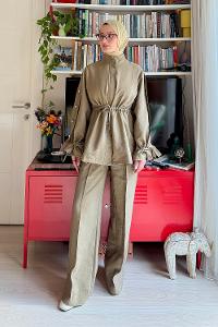 Lamelif Bağlama Detaylı Etekli Takım Haki