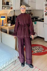 Lamelif Bağlama Detaylı Etekli Takım Mürdüm